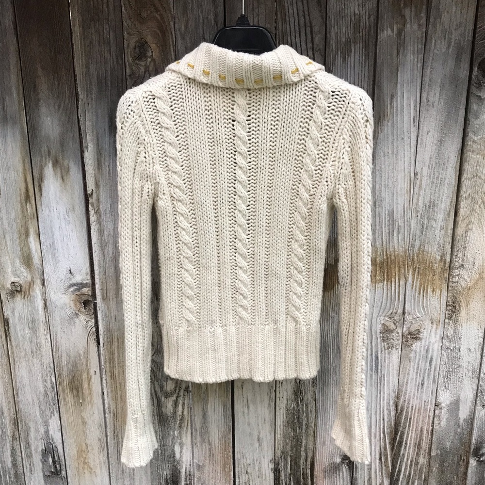 Anthropologie field and flower Cream Cable Knit Cardigan with Mustard Accent - Picture 2 of 6
